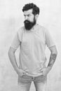 Beardy hipster. Hipster with stylish haircut isolated on white. Bearded man in trendy hipster style. Caucasian hipster