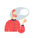 Beared man with empty speech bubble vector illustration. Cartoon character talking and smiling, one person with message Royalty Free Stock Photo