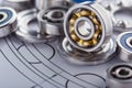 bearings of different types, micrometer, caliper and ruler on the drawings of technical products. Technologies and engineering Royalty Free Stock Photo