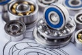 bearings of different types, micrometer, caliper and ruler on the drawings of technical products. Technologies and engineering Royalty Free Stock Photo