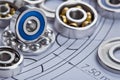 bearings of different types, micrometer, caliper and ruler on the drawings of technical products. Technologies and engineering Royalty Free Stock Photo