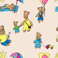 Seamless pattern of funny bears and cubs for children