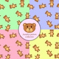 Bears brown set of seamless pattern different colors