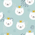 Bears with crowns, colorful seamless pattern. Decorative cute background with animals