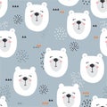 Colorful seamless pattern with muzzles of bears. Decorative cute background with happy animals