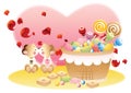 bears kissing near a basket of candies. Vector illustration decorative design