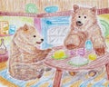 Bears cooking in kitchen drawing