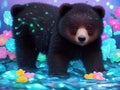 Cute little bear with flowers and water drops