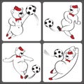 Bears plays football.Cartoon humorous illustration set