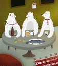 Bears in their den. The family is celebrating the New Year illustration. Carpet on the floor. The calendar hangs on the
