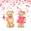 Bears Toys with Pink Bows, Valentine Day Vector