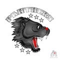 Beast face from the side view with bared teeth. Logo for any sport team panther isolated on white