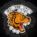 Beast face from the side view with bared teeth. Logo for any sport team cougar