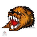 Beast head with bared teeth isolated on white. Logo for any sport team