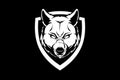 Beast wolf head with shield vector black and white badge logo template