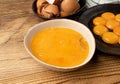 Beaten Egg Yolks in Bowl, Fresh Chicken Eggs for Cooking Royalty Free Stock Photo