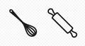 Beater for mixing and whisking and rolling pin vector icon