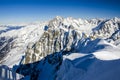 Beatiful mountain panorama in french Alps. Chamonix Mont Blanc during winter time in France. Best place for winter holiday. Royalty Free Stock Photo