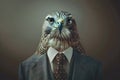 Anthropomorphic hawk in suit: hyperrealistic portrait for creative design and inspiration Royalty Free Stock Photo