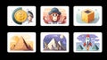Cryptocurrency symbols and pyramid illustrations with monkey and rocket Royalty Free Stock Photo