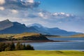 Beatiful and serene landscape of a lake and mountains in the Isle of Skye in Scotland, United Kingdom Royalty Free Stock Photo