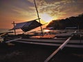 Beatiful sunset with boat background