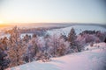 A beatiful sunset landscape of a small Norwegian ton Roros. WInter scenery with an evening sun.