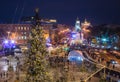 Beatiful view of Christmas on Sophia Square in Kyiv, Ukraine. Main Kyiv`s New Year tree and Saint Sophia Cathedral on the backgro Royalty Free Stock Photo