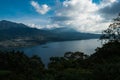 Beatiful view over the lake. Lake and mountain view from a hill, Buyan Lake, Bali. Royalty Free Stock Photo
