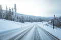 A beatiful winter scenery with a road. Woods in Norway. Royalty Free Stock Photo