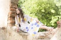 Beatifull teenage girl in authentic vintage dress Royalty Free Stock Photo