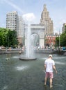 Beating the heat, jumping in the fountain at Washington square park.