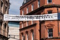 Beatles birthplace banner across Mathew Street, part of the Cavern Quarter in Liverpool Royalty Free Stock Photo