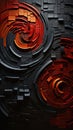 Beau Closeup Red Black Abstract Design Spirals Bricks Hard Clay