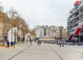 Beaubourg square and a queue of people to George Pompidou Center, Paris France