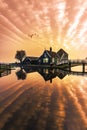 Beaucoutif typical Dutch wooden houses architecture mirrored on