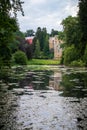 Beaufort Castle in Luxembourg across a pond Royalty Free Stock Photo