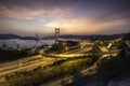 Beauitful view of Tsing Ma Bridge in sunset