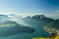 Beauitufl view on Swiss Alps and Lake Lucerne as seen from top of Fronalpstock close to Stoos village Royalty Free Stock Photo