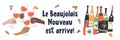 Beaujolais Nouveau has arrived, the phrase is written in French. Vector illustration Royalty Free Stock Photo