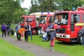 Beaulieu, Hampshire, UK - May 29 2017: Visitors looking at vintage fire engines at the 2017 999 Show at the National Motor Museum