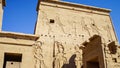 Beautfil Philae temple Egypt architecture hieroglyphic and column in  Aswan sunny blue sky Royalty Free Stock Photo