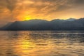 Beautful coastline of Garda lake at sunset, northern Italy
