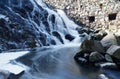 Beautful waterfall in blue shades in the swedish village Rottle during spring