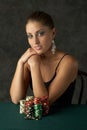 Beautful Young Woman with Poker Chips Royalty Free Stock Photo