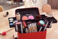 Beautician case with professional makeup products and tools Royalty Free Stock Photo