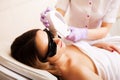 Beautician Giving Laser Epilation Treatment To Young Woman`s Face At Beauty Clinic. Royalty Free Stock Photo