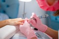 Beautician salon, manicure, nails polish procedure