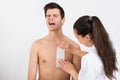 Beautician Waxing Man's Chest In Beauty Center Royalty Free Stock Photo