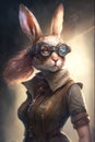 steam punk bunny-girl hybrid with glasses and industrial old outfit